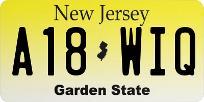 NJ license plate A18WIQ