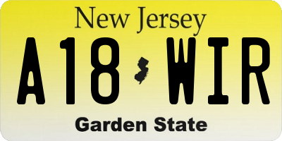 NJ license plate A18WIR