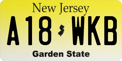 NJ license plate A18WKB