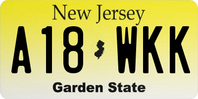 NJ license plate A18WKK