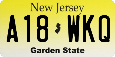 NJ license plate A18WKQ