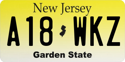 NJ license plate A18WKZ