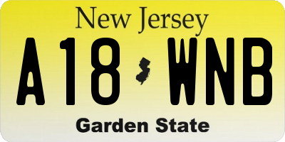NJ license plate A18WNB