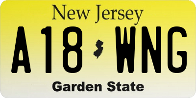 NJ license plate A18WNG