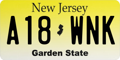 NJ license plate A18WNK