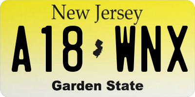 NJ license plate A18WNX