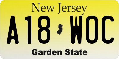 NJ license plate A18WOC
