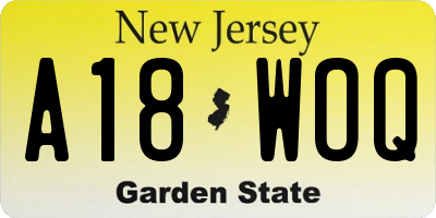 NJ license plate A18WOQ