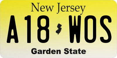 NJ license plate A18WOS