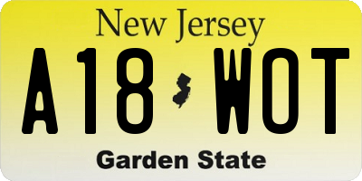 NJ license plate A18WOT
