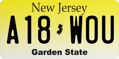 NJ license plate A18WOU