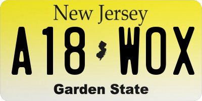 NJ license plate A18WOX