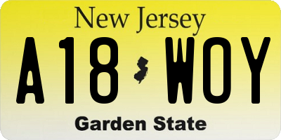 NJ license plate A18WOY