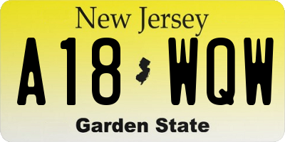 NJ license plate A18WQW