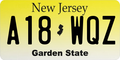 NJ license plate A18WQZ