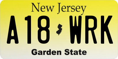 NJ license plate A18WRK