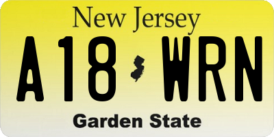 NJ license plate A18WRN