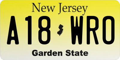 NJ license plate A18WRO