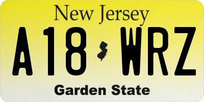 NJ license plate A18WRZ