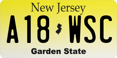 NJ license plate A18WSC