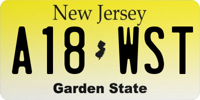 NJ license plate A18WST