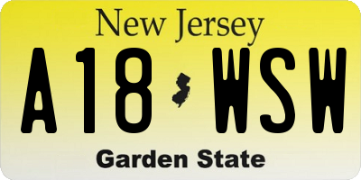 NJ license plate A18WSW