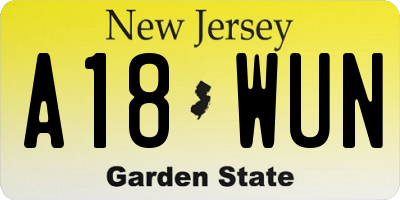 NJ license plate A18WUN