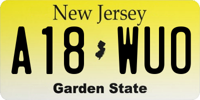 NJ license plate A18WUO