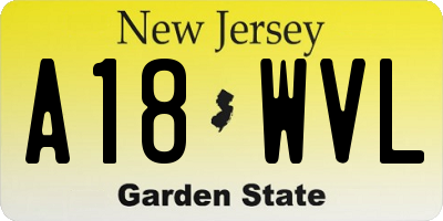 NJ license plate A18WVL