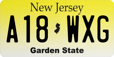 NJ license plate A18WXG