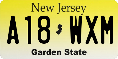 NJ license plate A18WXM