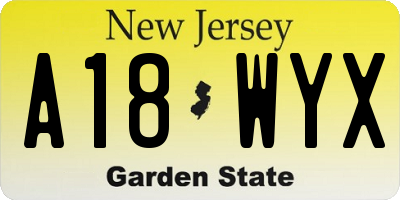 NJ license plate A18WYX