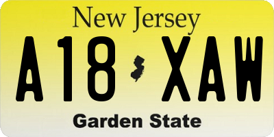 NJ license plate A18XAW