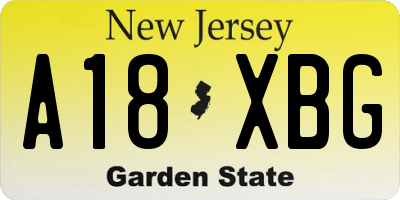 NJ license plate A18XBG