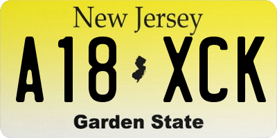 NJ license plate A18XCK