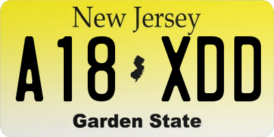 NJ license plate A18XDD