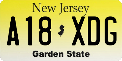 NJ license plate A18XDG
