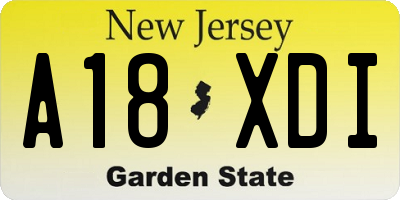 NJ license plate A18XDI
