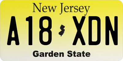 NJ license plate A18XDN