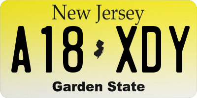 NJ license plate A18XDY