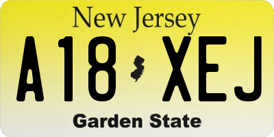 NJ license plate A18XEJ