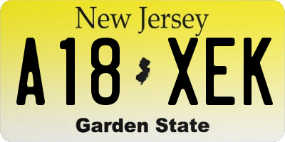 NJ license plate A18XEK
