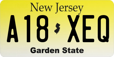 NJ license plate A18XEQ
