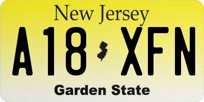 NJ license plate A18XFN