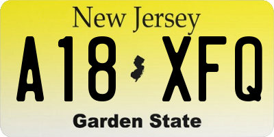 NJ license plate A18XFQ