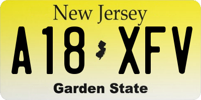 NJ license plate A18XFV
