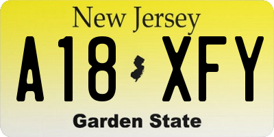 NJ license plate A18XFY