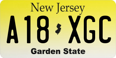 NJ license plate A18XGC