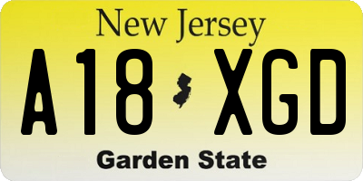 NJ license plate A18XGD