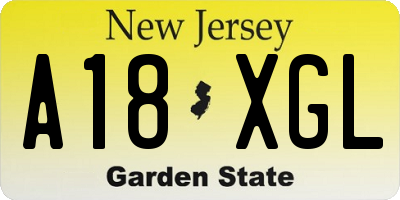 NJ license plate A18XGL